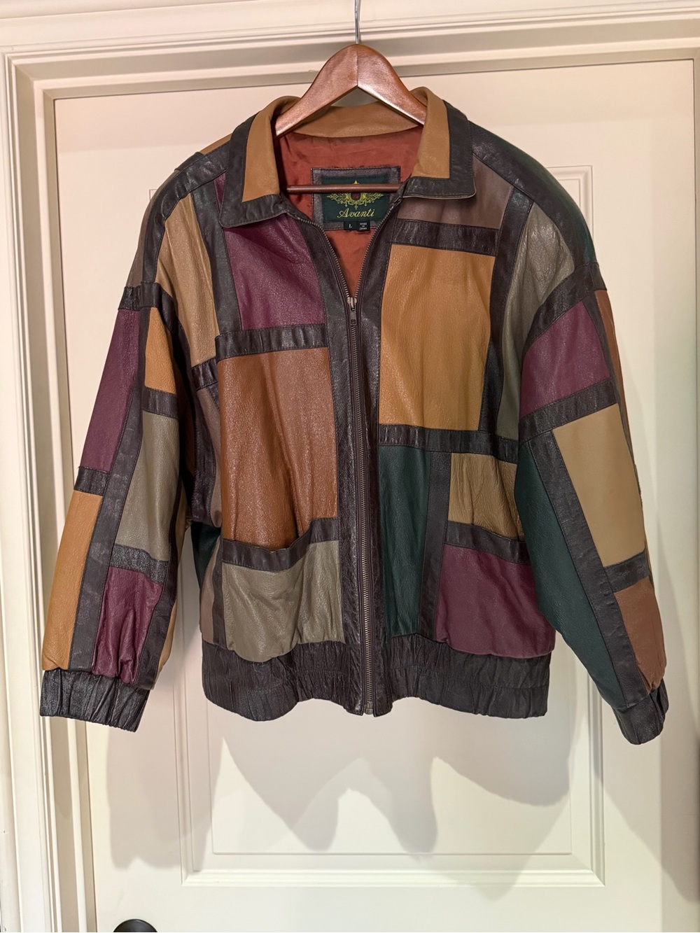 Avanti Colorblock Leather Bomber Jacket in Brown, Burgundy & Tan